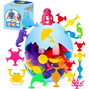 Bath Toys - 27 PCS Suction Cup Toys Bathtub Toys Shower Toys for Kids Ages 4-8,Sensory Toys for 3 4 5 6 7 Year Old Boys Girls,Mold Free Bath Toys Travel Toys Window Toys Silicone Sucker Toys