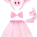 Pig Costume Set Pig Ears Nose Tail Bow Tie Tutu Skirt Animal Fancy Costume Kit Accessories for Kids (19.7 Inch)