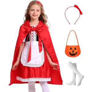 Little Red Riding Hood Costume for Girls Kids Halloween Fairytail Storybook Character Cosplay Dress Hooded Cloak 13-14 Years