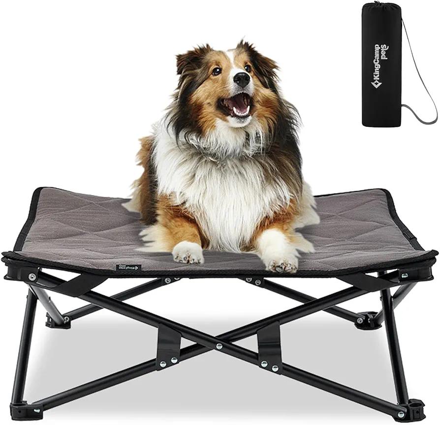 KINGCAMP Beds for Medium Dogs Stable Folding Cooling Elevated Pet Bed, Aluminum Frame and Outdoo Portable Raised Pet Cot with Washable Mesh Pad Weight Up to 40 lbs with Carry Bag 2 Pack