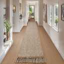 Collive Boho Runner Rug for Hallway, Washable 2.6x16 ft Long Hallway Runners Rug Farmhouse Neutral Kitchen Rug, Woven Cotton Tan/Cream Low Pile Floor Carpet for Entryway Bedroom