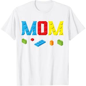 Mom Master Builder Building Bricks Blocks Family Set Parents T-Shirt (Small, White)