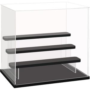 Choowin 4 Tier Clear Acrylic Display Case for Collectibles, Mini Figures, Pop Mart, Labubu, Sonny Angel, Smiski - Assemble Dustproof Acrylic Display Box with Door, Stand (Black Base Step)