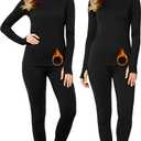 Patelai 2 Pack Womens Thermal Underwear Fleece Lined Base Layer Set Long Sleeves Cold Weather Top Bottom Winter Pajama Set (Medium, Black)