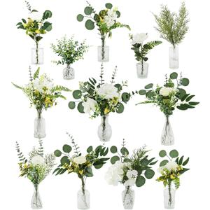 Artificial Flowers with Vases, 108 Pcs Fake Plants & Bud Vases, Centerpieces Flowers DIY Set Suitable for Central Table,Weddings,Office and Indoor Decoration