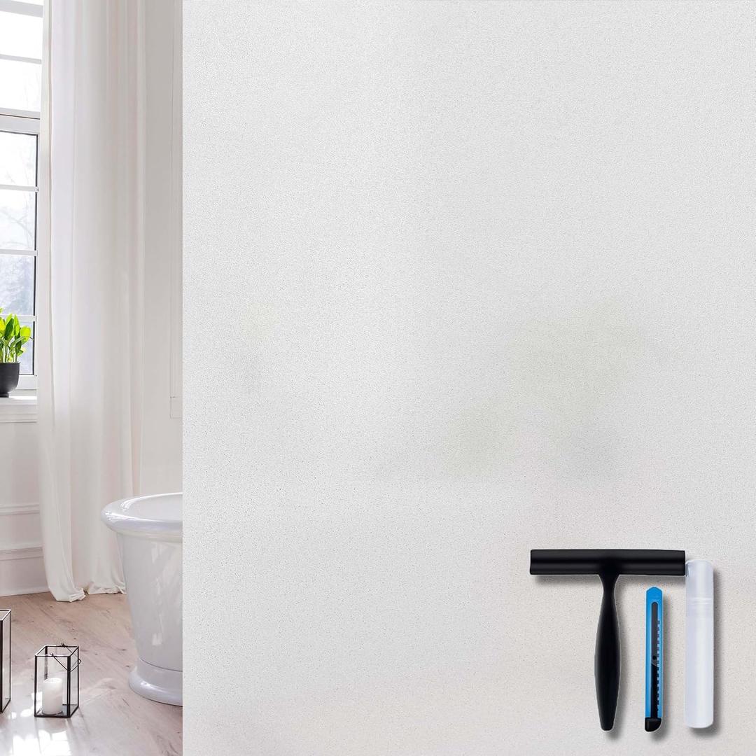 Volcanics Frosted Glass Window Privacy Film with Installation Tools, Removable Static Cling Bathroom Window Film, Heat Control UV Blocking, Peep-Proof, Ideal for Home Office 35.4 x 78.7 Inches