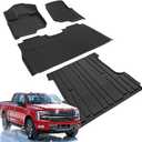 Floor & Bed Mats for Ford F150: 2015-2026 SuperCrew/Crew Cab Only(5.5FT Short Bed)(w/o Fold Flat Storage), All Weather Truck Liners Car Accessories Custom Fit for F-150 Lightning 2022-2026, 4PCS Black