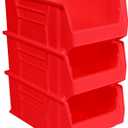 Akro-Mils 30281 Super-Size AkroBins Plastic Storage Bins, Space-Saving Stackable Bins for Garage, Classroom, Warehouse Organization, 20" L x 12" W x 8" H, Red, 3-Pack