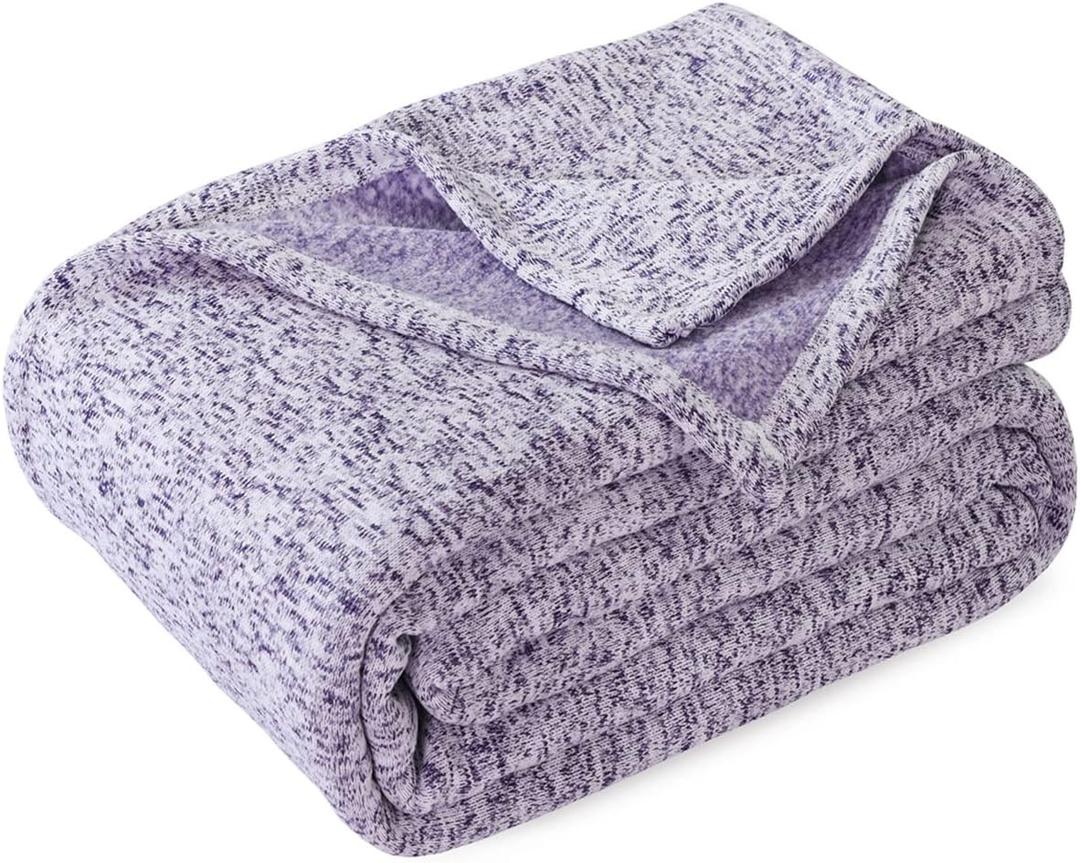 KAWAHOME Summer Sweatshirt Blanket King Size for Bed-Lightweight Breathable Blankets, Soft Thin Knit Jersey Blanket for Hot Sleepers, 108 X 90 Inches, Heather Purple