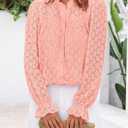 PRETTYGARDEN Women's Lace Long Sleeve Button Down Blouse (Pink, S)