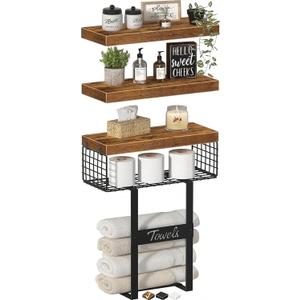 Bathroom Shelves Over Toilet - Floating Shelf for Wall Above Toilet Towels Holder Small Farmhouse Decor Shelves (15.7 inch, Set of 3, Rustic Brown) (A. Brown)