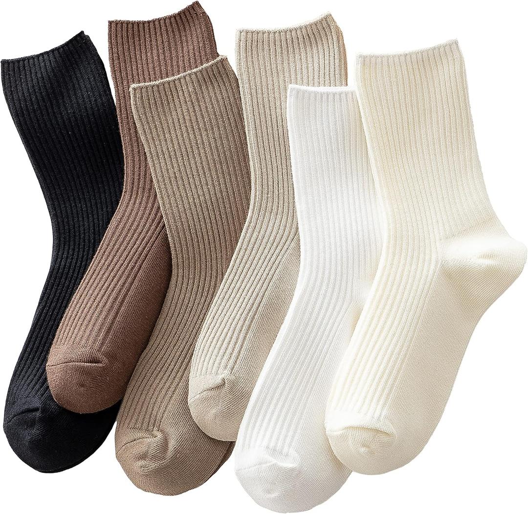ACCFOD Womens Cute Crew Socks Casual Athletic Aesthetic Socks Neutral Cotton Socks for Women Granola Girls Clothes (9-11, Solid Color)