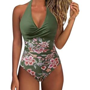 SUUKSESS Women Sexy Tummy Control One Piece Swimsuits Halter Push Up Bathing Suits, Size XL