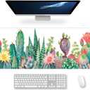 Extended Large Gaming Mouse Pad Watercolor Cactus XXL Size Keyboard Mouse Mat Desk Pad with Non Slip Rubber Base Stitched Edges Office Decor for Women Girls Men,35.4 x 15.7inch
