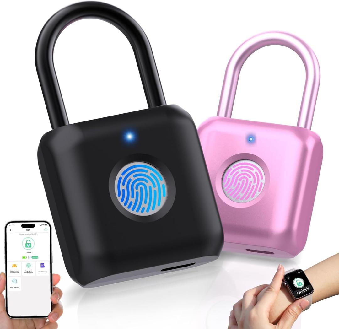 Pothunder Fingerprint Padlock, Smart Padlock, Locker Lock, Combination Lock, Fingerprint Lock with APP Unlock, USB Rechargeable, Suitable for Gym Locker, Door, Locker(Black)