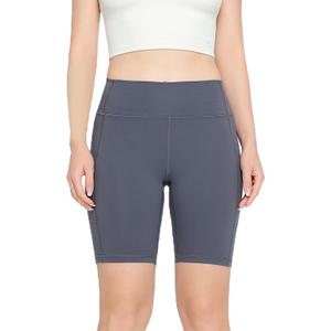 High Waist 8" Biker Shorts with Pockets Yoga Shorts for Women Gym Fitness Running Shorts for Athletic Workout (Gray, M)