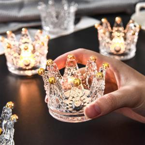 6 Pack Votive Candle Holders, Crown Glass Tealight Candle Holder for Wedding, Party, Home Decoration, Jewelry Storage Tray