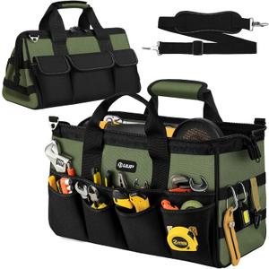 18-Inch Large Tool Bag, 16-Pocket Portable Tool Box Organizer Storage, Heavy Duty Tactical Toolbag with Big Zipper, Travel Carry Toolbox, Father Day Dad Men Electrician Contractor Welding Gift (Green)