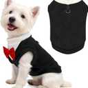 UETZLTB Cute Dog Fleece Sweater with D-Ring, Fall Winter Dog Clothes Tuxedo Costume with Bowtie, Soft Puppy Sweatshirt Chihuahua Yorkie Apparel Poodle Outfits for Small Medium Large Dogs(Black,L) (L (Chest 17.7" Back 12.6"))