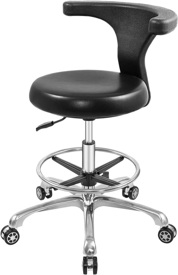 Rolling Stool Task Chair Drafting Adjustable with Wheels and Backrest Heavy Duty for Office Kitchen Medical Dentist Shop Lab and Home(with Footrest)