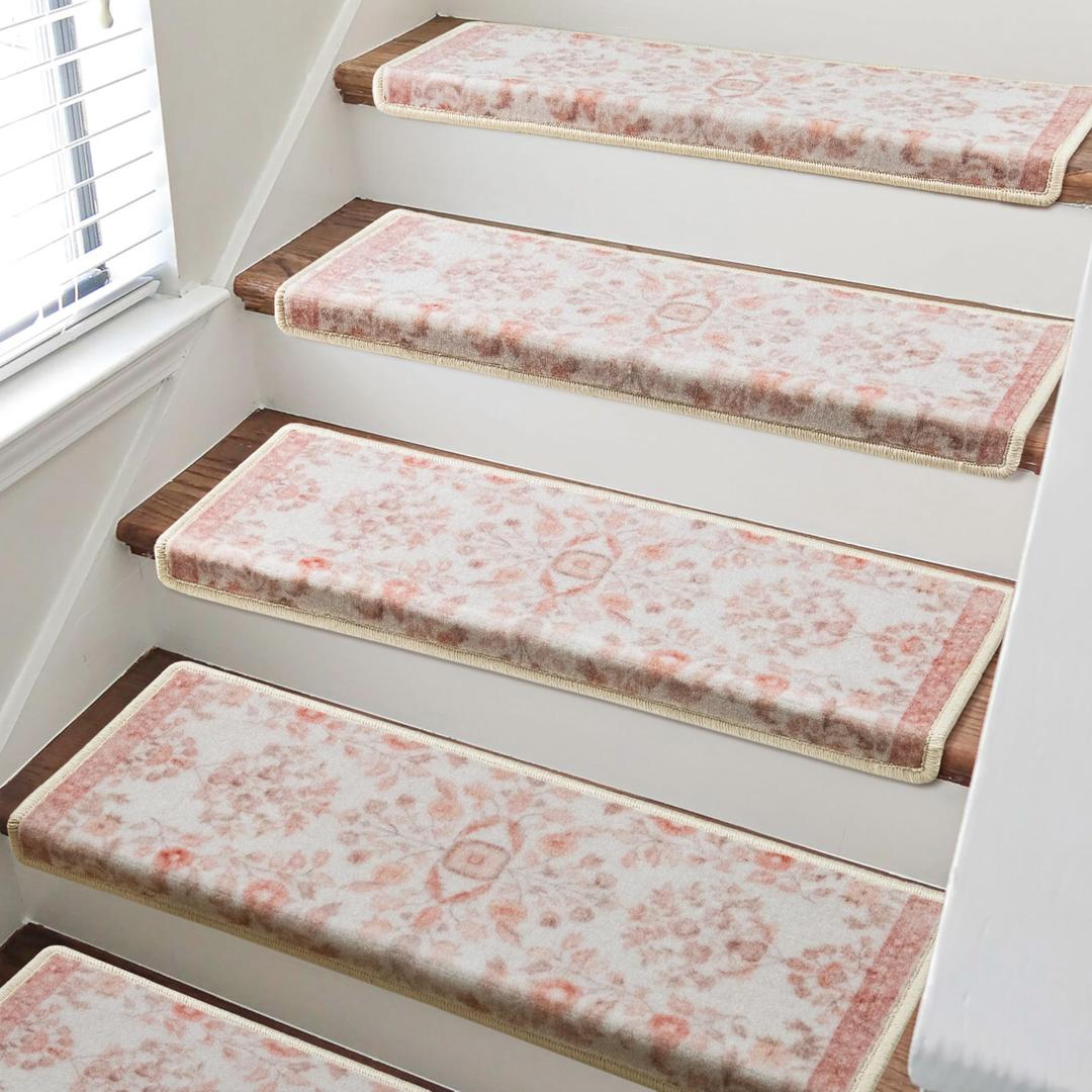 RORA Bullnose Stair Treads for Wooden Steps, Non Slip Stair Carpet 7pcs