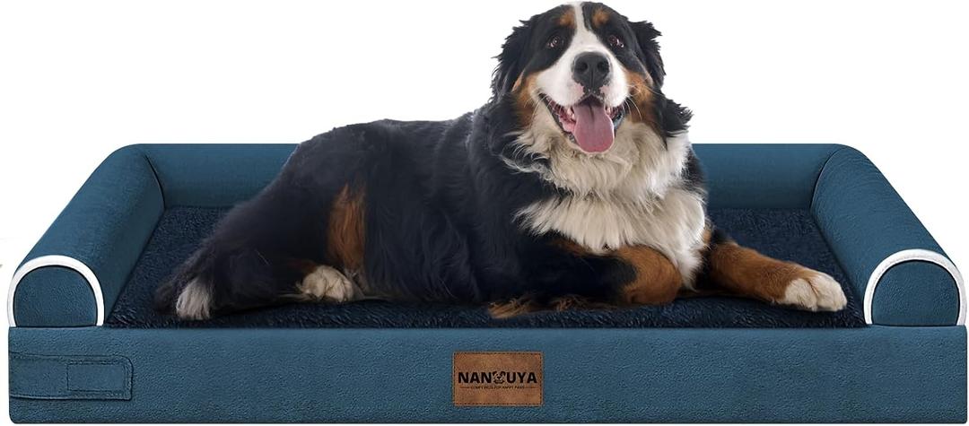 Large Dog Bed Orthopedic Washable: Jumbo Dog Bed Bolster Extra Large Dogs Egg Crate Foam Sofa Couch Waterproof Removable Cover - Navy