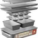 Bakken 8-Piece Stackable Bakeware Set - Ceramic Non-Stick Coating, Baking Sheets, Assorted Baking Pans, PTFE, PFOA & PFOS Free - Healthy Baking, Ergonomic Handles, Cooling Rack, Non-Toxic, Oven-Safe (Gray Marble)