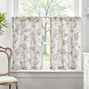 jinchan Floral Kitchen Curtains for Windows 36 Inch Farmhouse Country Linen Tier Curtains Botanic Small Window Drapes for Living Room Bathroom Laundry RV Rod Pocket Rustic 2 Panels Blue on Beige