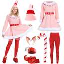 Elf Costume for Women Adult Christmas Deluxe Pink Fancy Dress Festive Costume Xmas Party Cosplay Outfits (Women, 2X-Large)
