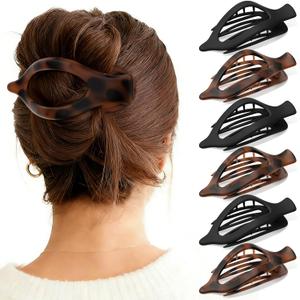 6 Packs Oeusnael Flat Hair Clips - French Concord Lay Down Hair Claw Clips for Women Girls, Strong Hold Hair Accessories for Thick Thin Hair, Comfortable Curved Design for Lying,Driving and More (Tortoise & Black)