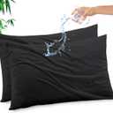 Gogreen Bamboo Rayon Waterproof Protector, Breathable Cover, Cooling Case with Zipper, Super Soft Pillow Cover (2 Packs, Queen 20"x30", Black)