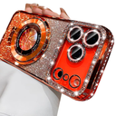 Changjia Magnetic Kickstand Glitter Case for iPhone 17 Pro, [Compatible with Magsafe] Cute Luxury Bling Sparkly Diamond Rhinestones with Camera Lens Protector Women Girls Case for iPhone 17 Pro,Orange