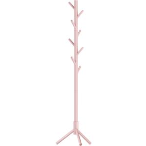 VASAGLE Solid Wood Coat Rack, Free Standing Tree-Shaped Coat Rack with 8 Hooks, 3 Height Options, for Clothes, Hats, Bags, Living Room, Bedroom, Home Office, Jelly Pink URCR004R01