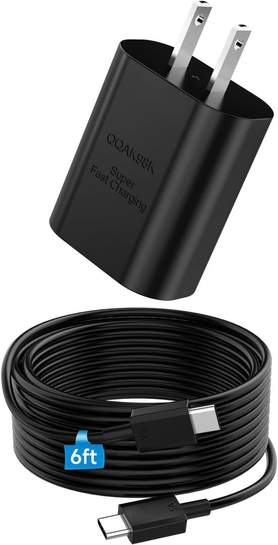 25W Super Fast Charger,Type C Wall Charger with 6.7ft Long Cord Compatible with Samsung Galaxy S23 Ultra/S23/S23+/S22/S22 Ultra/S22+/S21 Ultra/S20 Ultra/Note 20/Fold 3/Flip 3/Note 10/S10/S9/S8