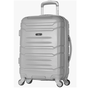 Olympia U.S.A. Denmark 21" Carry-On Suitcase - Lightweight Hardside Luggage, Expandable 30%, 4 Spinner Wheels, Utility Hook & Hidden Laptop Compartment (Silver)