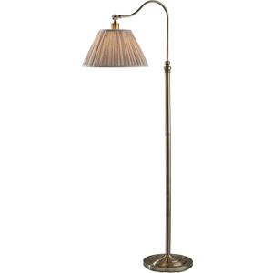 Adesso Antique Brass Arc Floor Lamp, Pleated Oatmeal Shade, Curved Arm 63” Tall Standing Lamp for Living Room, Bedroom, Home Office