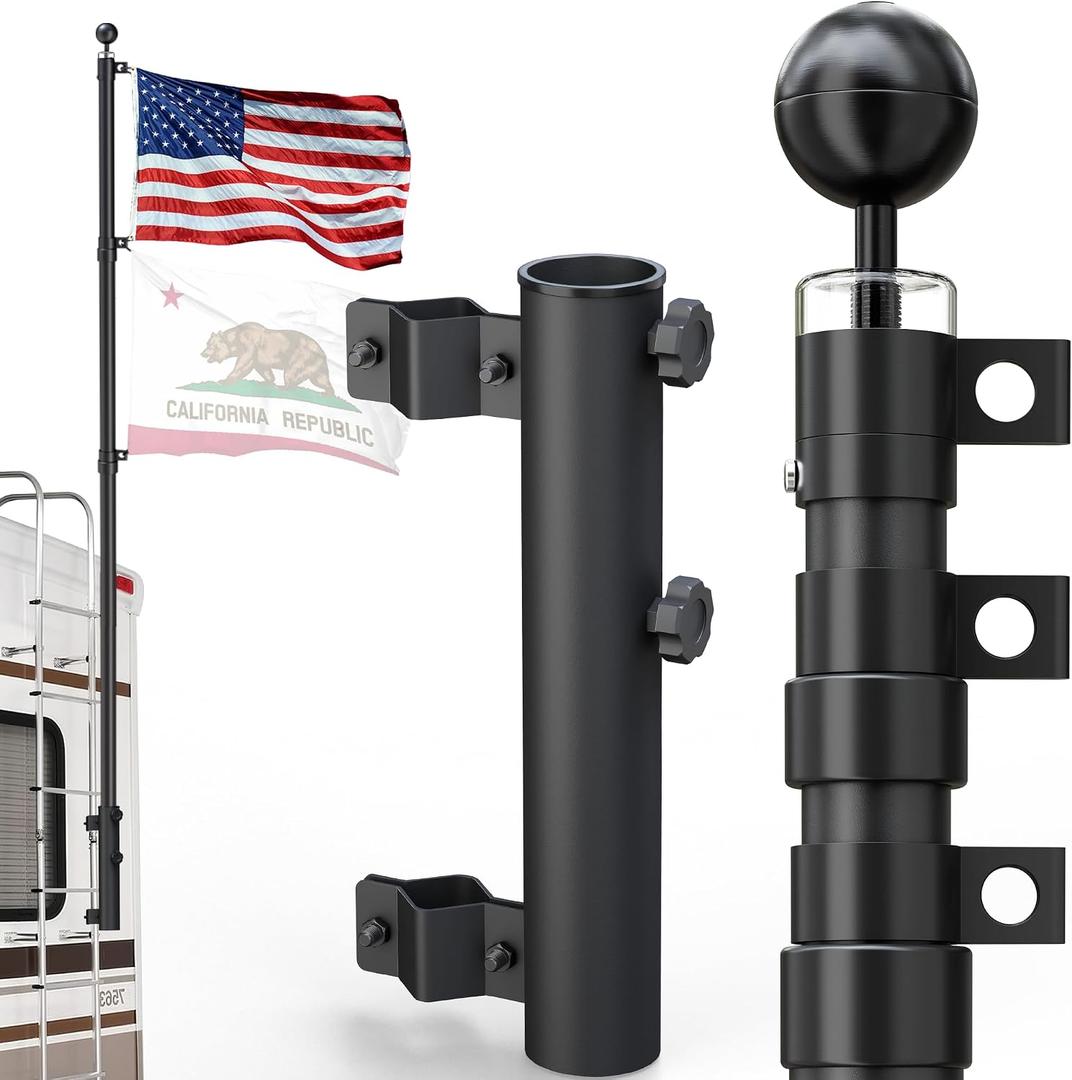 Telescoping RV Ladder Flag Pole, 10 FT Heavy Duty Portable Flagpole Kit, Unbending Telescopic Outdoor Flag Poles with 3x5 American Flag for Camping