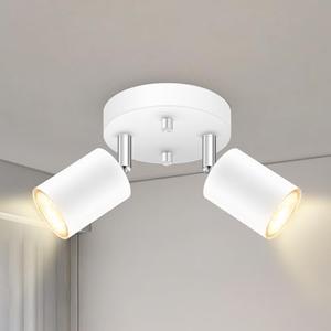 2 Light Track Lighting Fixtures Ceiling, Matte White Round Directional Ceiling Spotlight, GU10 Flush Mount Track Fixture, Flexibly Rotatable Light Head for Kitchen/Living Room, Bulb Not Included