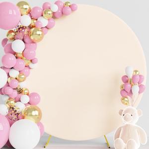 Wokceer 7.2FT Round Backdrop Cover Beige Round Arch Covers with Buckles Polyster Circle Balloon Arch Cover for Wedding Birthday Party Ceremony Decor