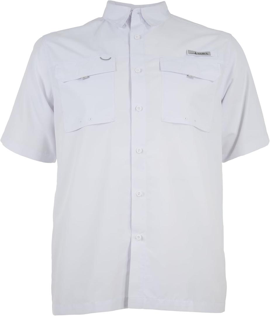 HABIT Mens Fourche Mountain Short Sleeve River Guide Fishing Shirt - UPF 40+ UV Protection (Large, Bright White-new)