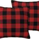 Buffalo Plaid Pillow Covers 18x18 Set of 2 Black and Red Decorative Throw Pillow Cover Vintage Square Pillowcases Cushion Covers for Couch Bed Sofa Decor