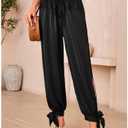 WDIRARA Women's Boho High Waist Split Knot Hem Long Pants Flowy Harem Yoga Pants Dark Black, Large