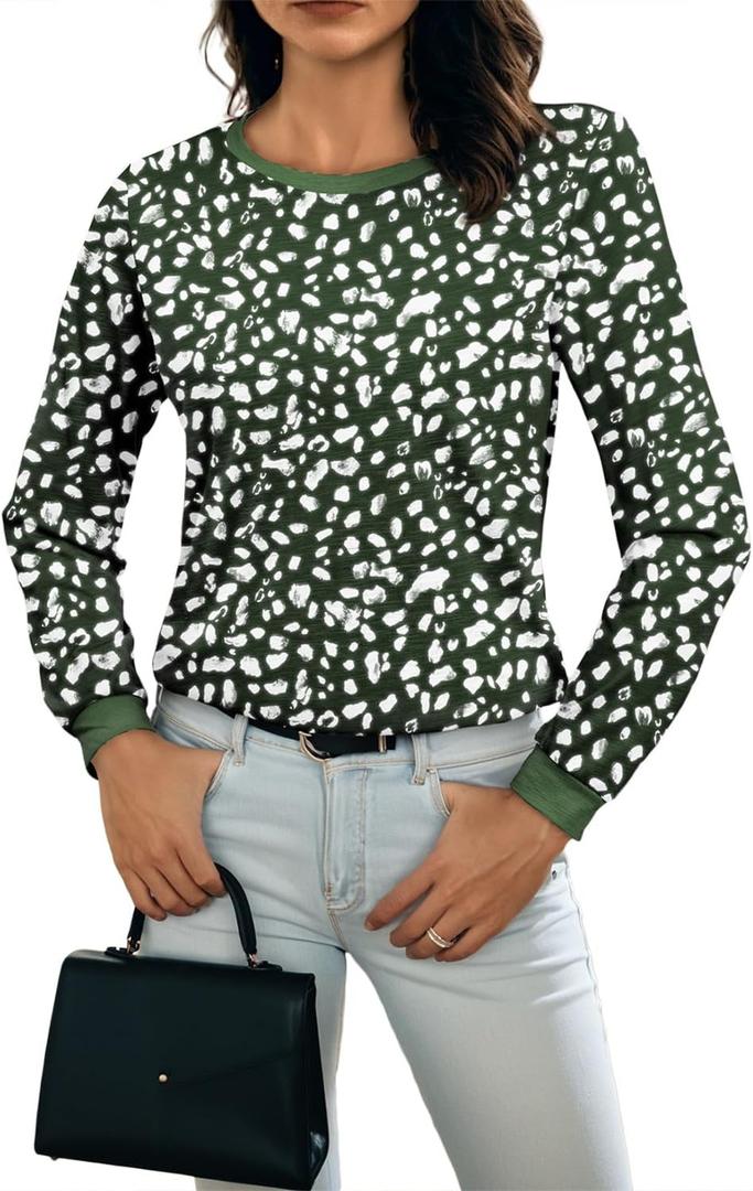 BLENCOT Long Sleeve Tops for Women Crewneck Leopard Print Casual Blouse Trendy Fall Sweatshirt Graphic Tunic Winter Clothing
