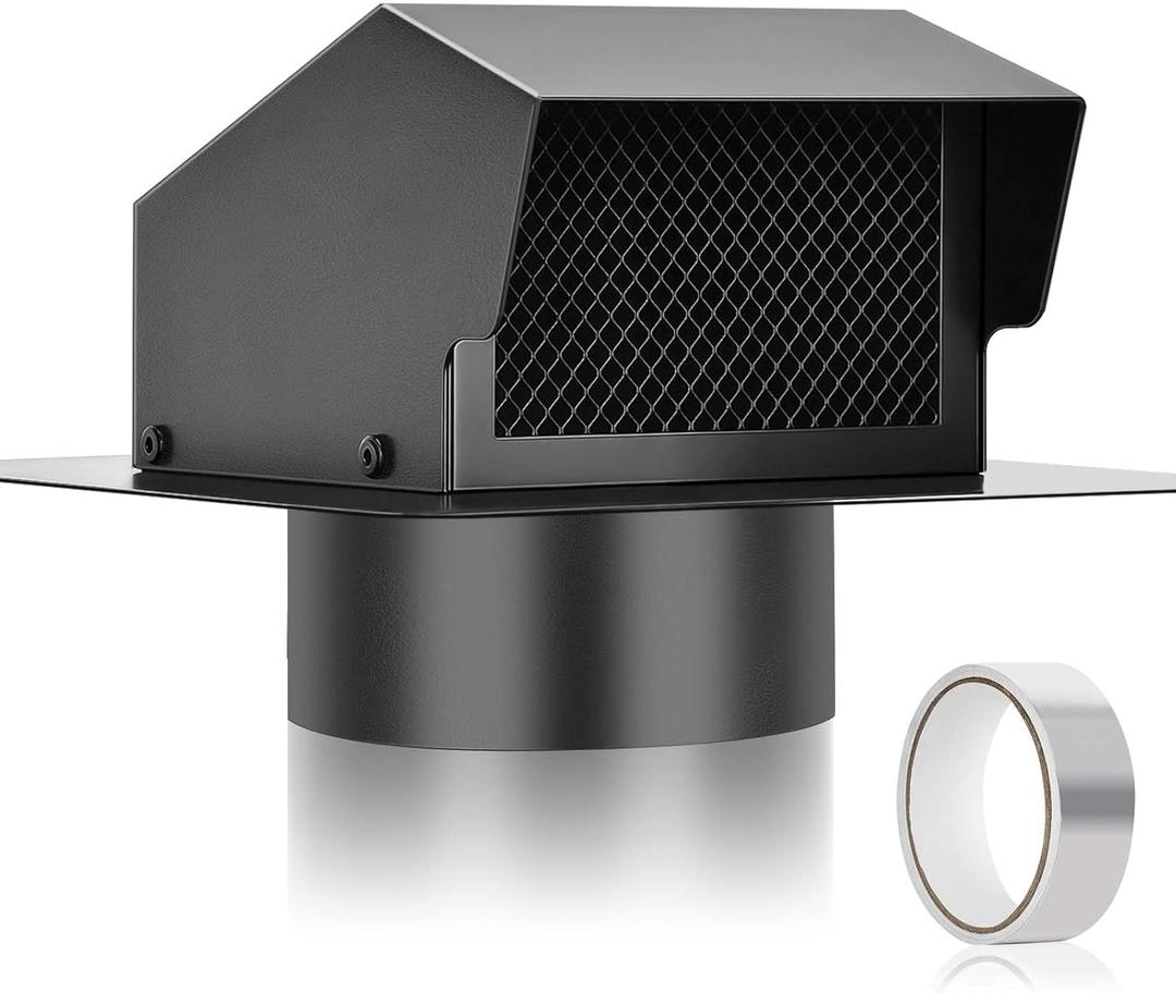 6 Inch Roof Vent Cap, Heavy Duty Galvanized Steel Removable Roof Exhaust Vents for Houses, Home Ventilation System with Damper, Black