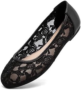 Greatonu Women's Ballet Flats Round Toe Slip on Lace ballerina Flat Comfortable Wedding Casual Dressy Floral Flats Shoes 8