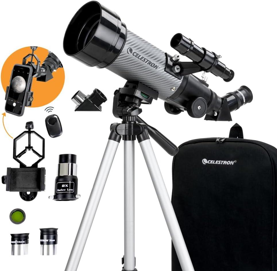 Celestron Travel Scope 70DX Portable Refractor Telescope 70mm Aperture, Fully-Coated Glass Optics Includes Bonus Phone Adapter, Backpack & More Ideal for Beginners & Travel