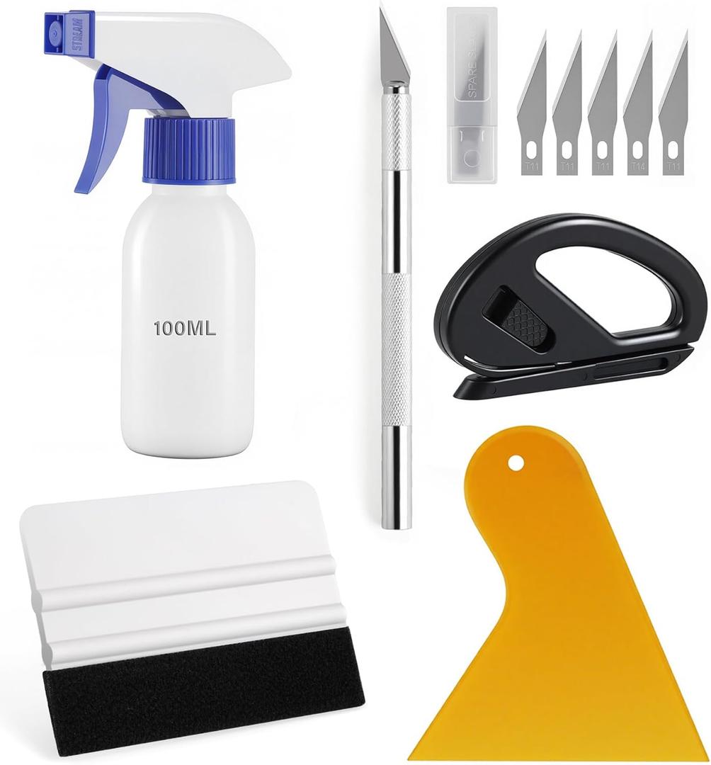SINGARO Car Window Film Kit, 5PCS Car Glass Protective Window Tinting Privacy Film Tools, Including Vinyl Scraper, Felt Scraper, Cutter with Blade, Film Cutter, Spray Bottle