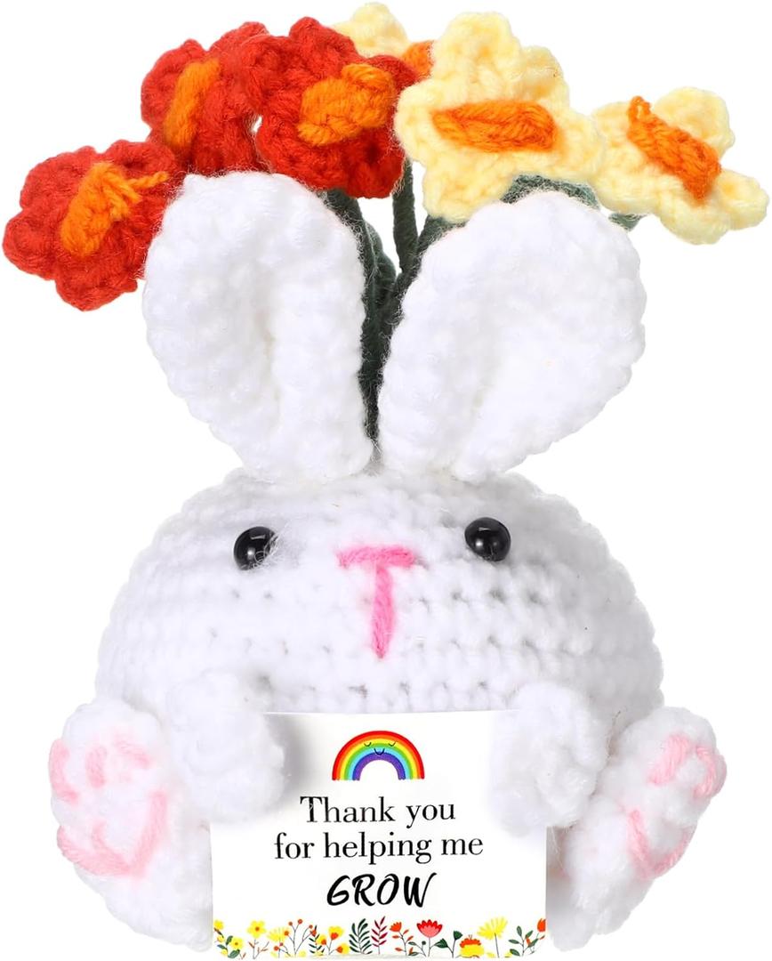 Weysat Teachers Appreciation Gifts Bulk Cute Handmade Crochet Bunny Thank You Gifts with Positive Cards for Women Teacher Coworkers Employee Nurse Team Back to School Party Supplies