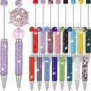 Tondiamo 16 Pcs Full Rhinestones Beadable Pens Glitter Fancy Pens Bulk for Beads DIY Luxury Diamond Beaded Pen Sparkly Cute Journalling Ballpoint Fun Bling Ballpoint for DIY Craft Making