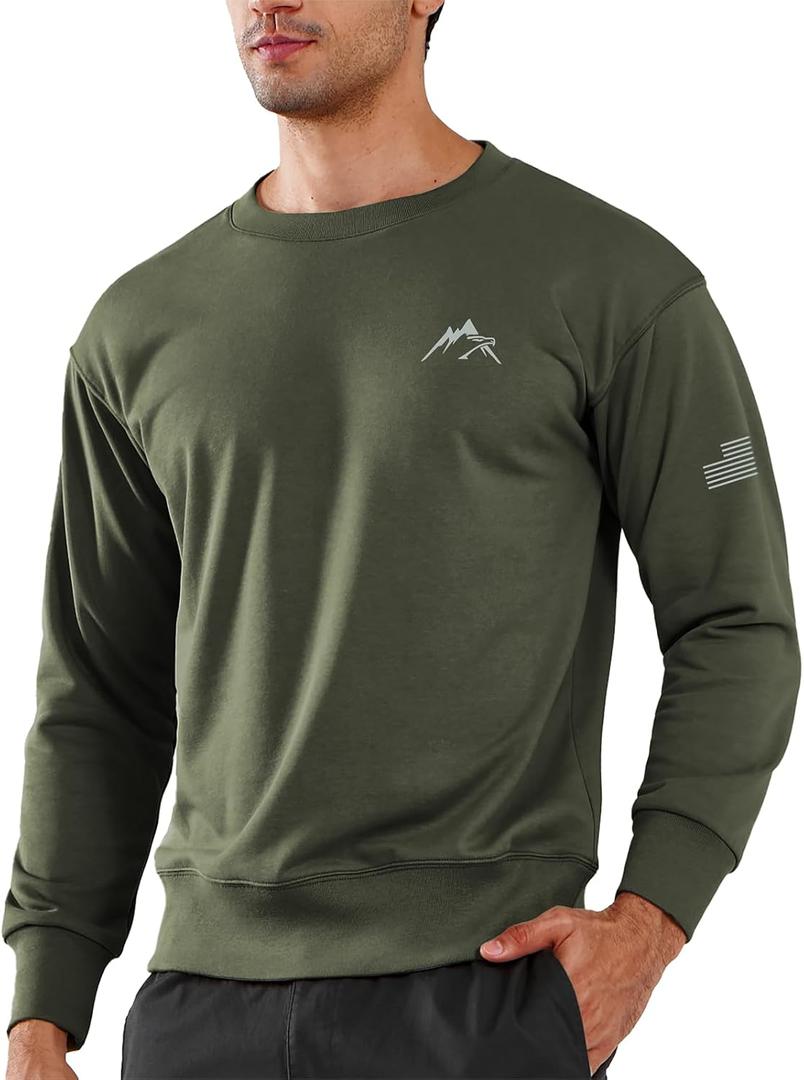 NORTHYARD Men's Crewneck Sweatshirt Long Sleeve Cotton Sweat Shirt Lightweight Athletic Workout Sport Gym Running Sweatshirts (XX-Large, Armygreen)